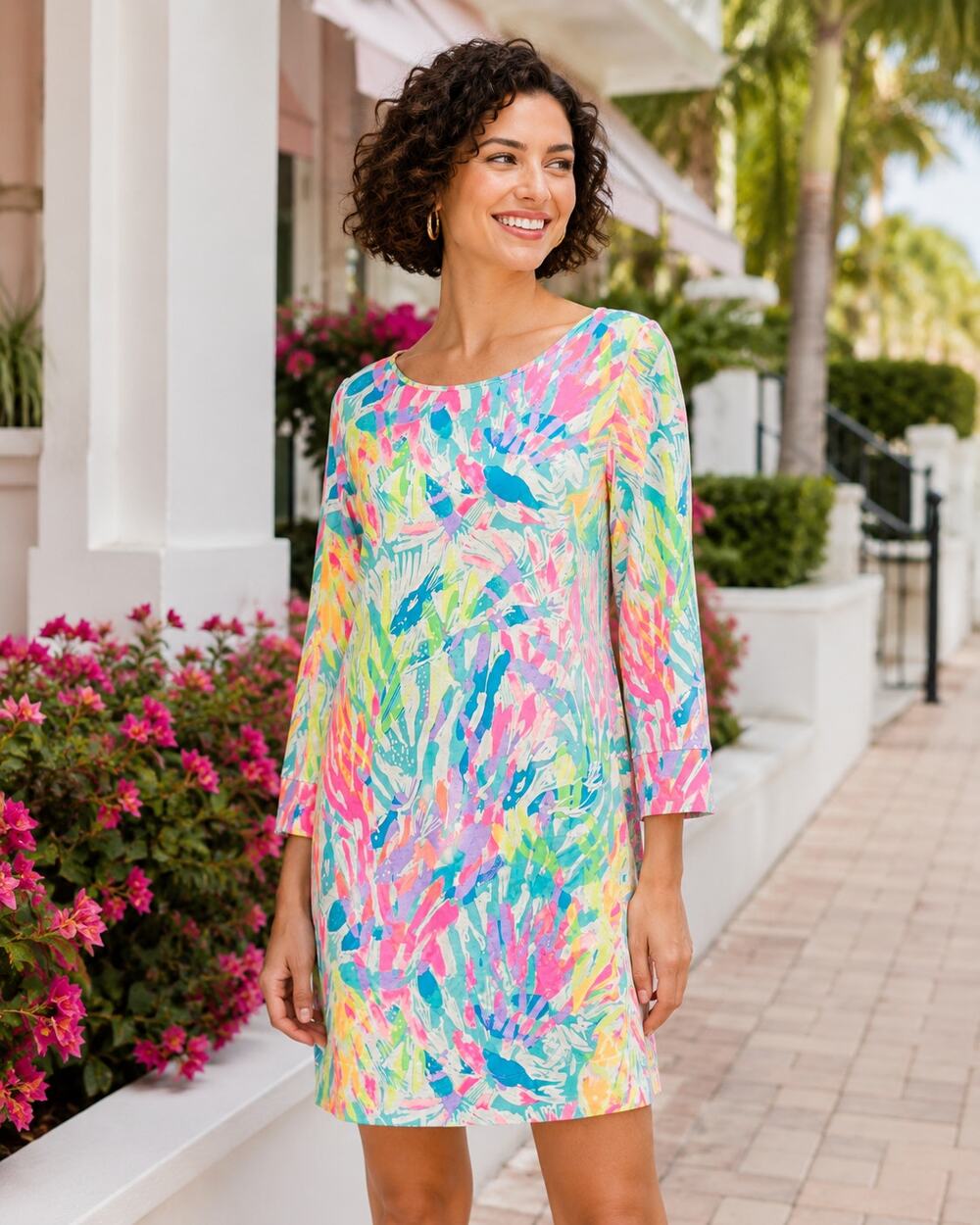 Lilly Pulitzer Marlowe 3/4 Sleeve Dress Multi Sparkling Sands Women's Small